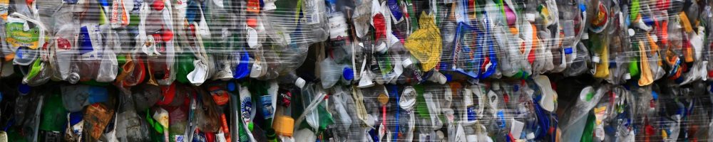 Cubes of recycled materials bundled for transportation.